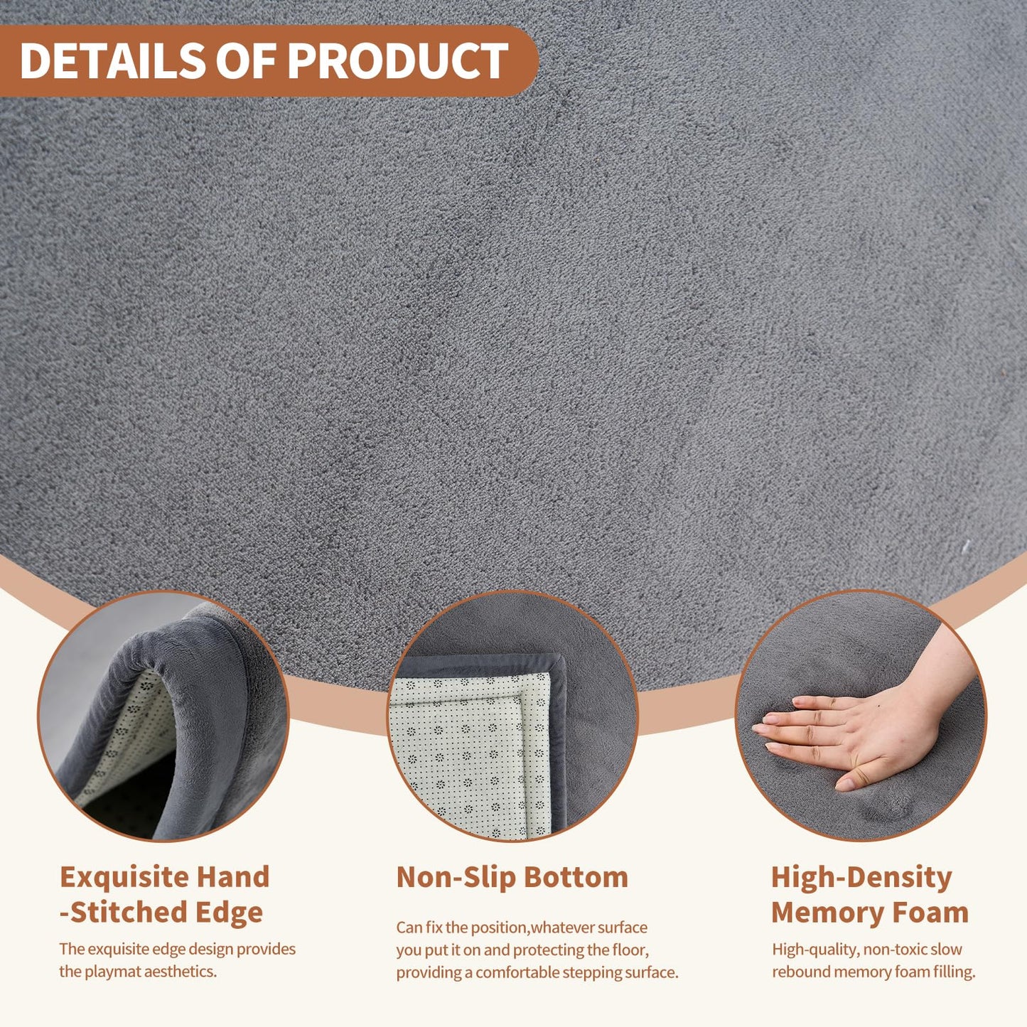 Baby Play Mat for Floor - 1.4" Thick Memory Foam Rug, 60"x60" Playpen Tummy Time Mat, Soft Velvet Nursery Rug, Large Padded Crawling Mat, Cushioned Pads for Playroom Toddlers, Infants, Yoga, Tatami