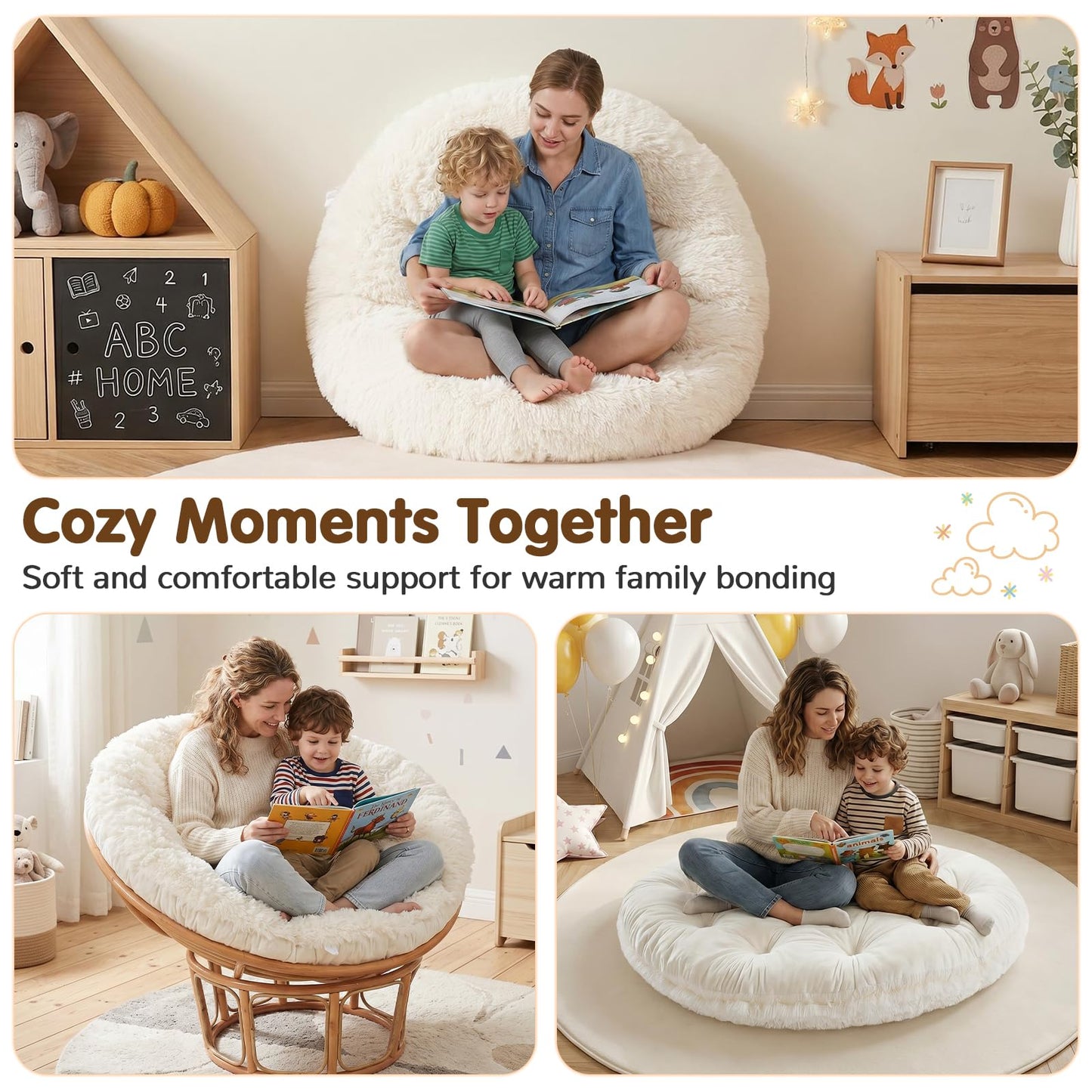 blue page Circle Kids Play Mat 5.9 in Thick, Round Padded Playmat for Ages 3+, Comfy Plush Floor Rug for Nursery Playroom Reading Corner, Large 47x47 in Beige
