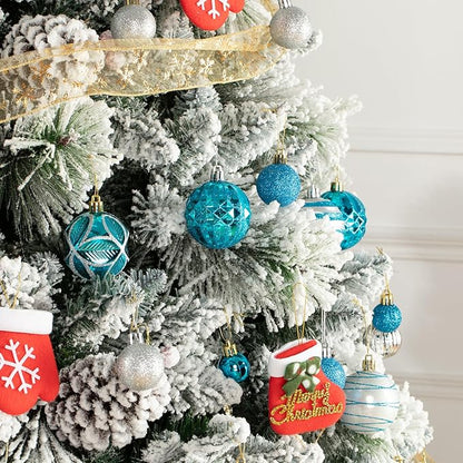 100Pcs Christmas Balls Ornaments Set, Shatterproof Christmas Decorations with Hand-held Gift Package for Xmas Tree/Holiday/Wedding/Holiday/Party Decor (Blue & Silver)