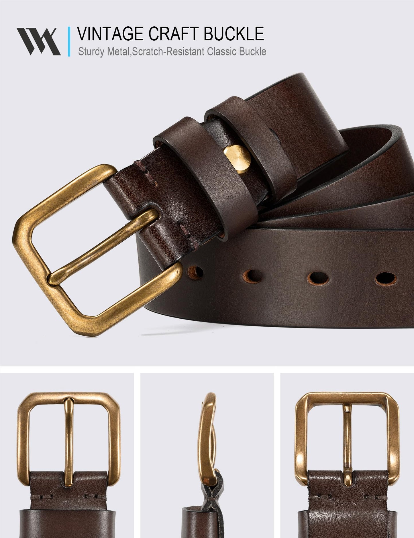 WOLFANT Thicken Full Grain Heavy Duty Casual Work Belts for Men,100% Italian Real Solid Leather