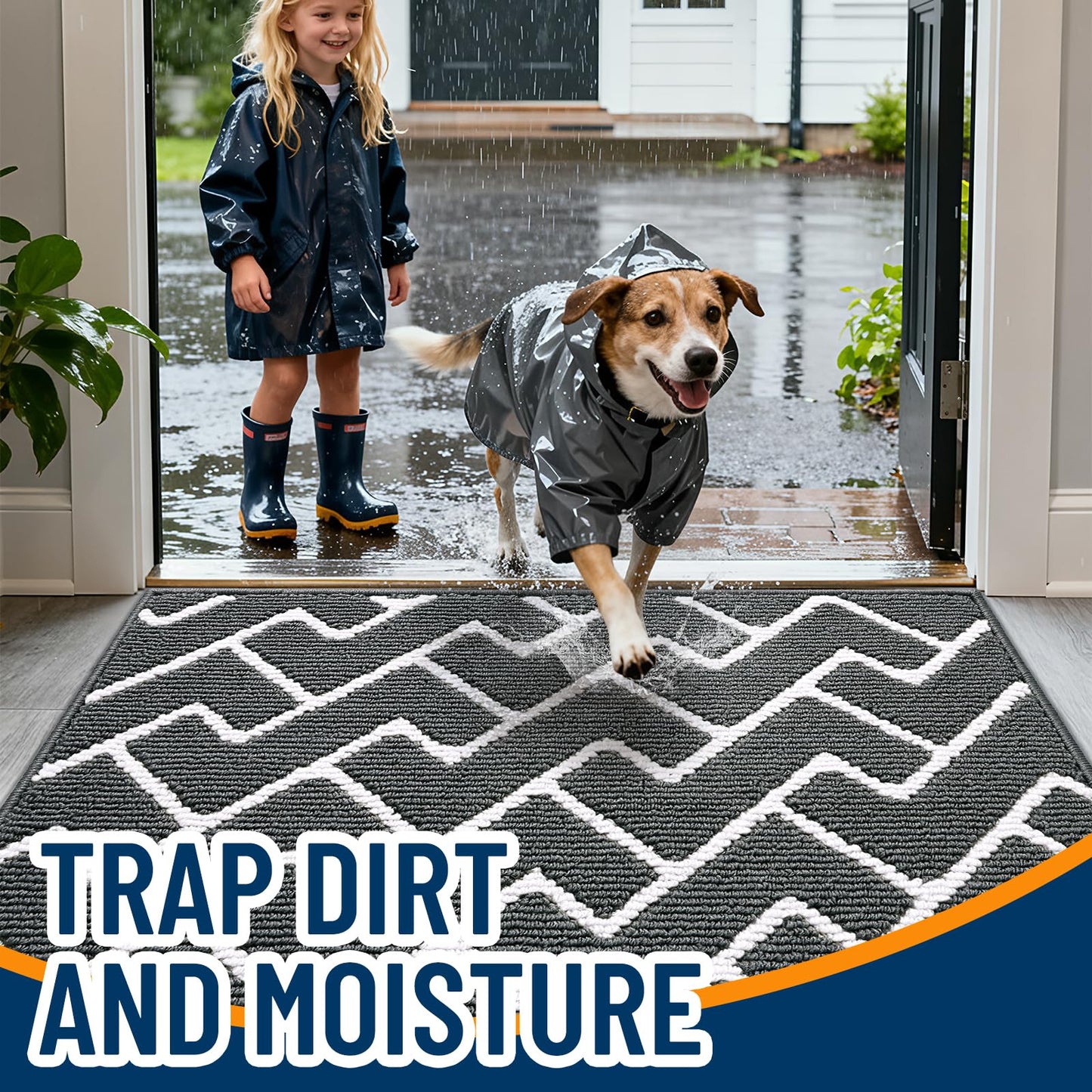 OLANLY Front Door Mat, Non-Slip Rubber Backing, Dirt Resistant and Absorbent, Washable, Easy to Clean Low-Profile Indoor Doormat for Back Door, Entryway, Inside Entrance, 48x32, Charcoal