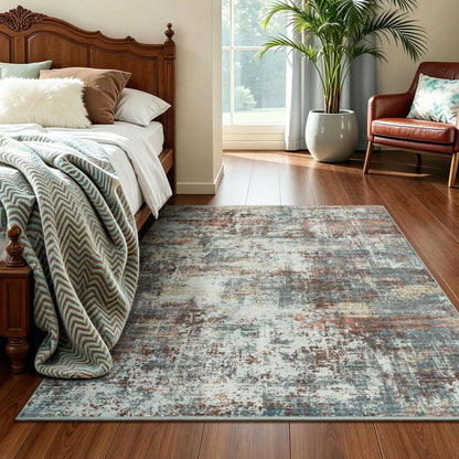 RUGVIGO 3x5 ft Washable Non-Slip Area Rug, Red Accent Rugs for Entryway Kitchen Indoor Door Mat, Soft Neutral Abstract Modern Farmhouse Carpet Bedroom Laundry Room Decor