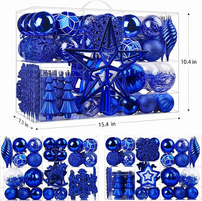 SHareconn 100pcs Christmas Tree Decorations Ornaments Set, Shatterproof Plastic Baubles Decorative Balls for Xmas Tree Decor Holiday Wedding Party, Blue