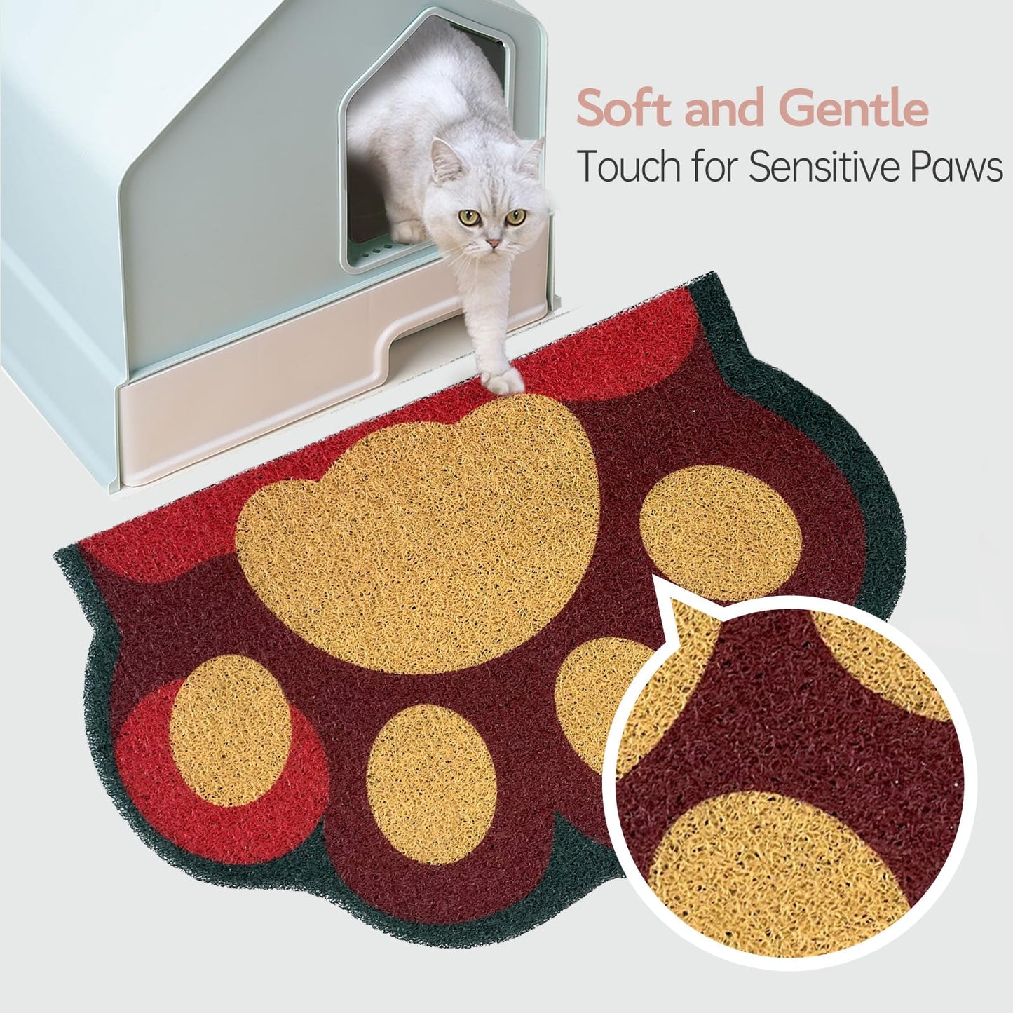 Rarenut Cute Cat Litter Mat 24”x16”, Litter Box Mat, Litter Trapping Mat, Soft on Kitty Paws, Easy Clean, Anti Slip, Pet Accessories, Door Floor mats - Red Green60*40