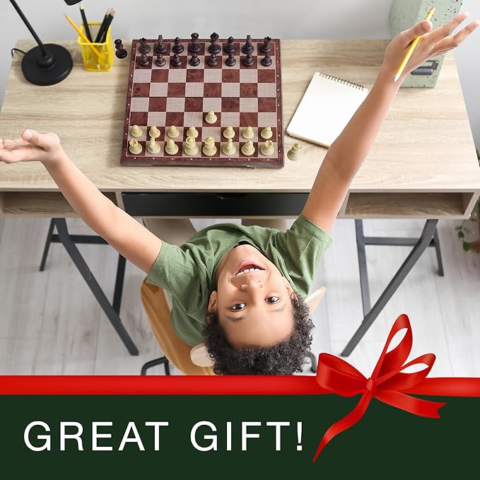 Magnetic Travel Chess Set for Kids and Adults. Portable 12 x 12 Chess Board Game for Beginner &amp Advance Players. Chess Sets for Adults with 2 Extra Queens &amp 2 Storage Bags for Chess Pieces.
