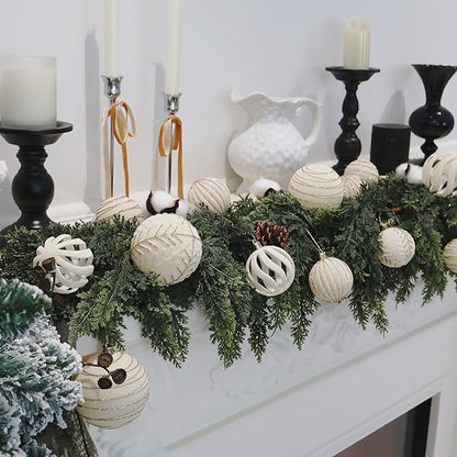 3.15INCH Beige Velvet Ornaments for Christmas Tree, 12PCS Glitter Flocked Christmas Ornaments Decorations Balls Set Decor
