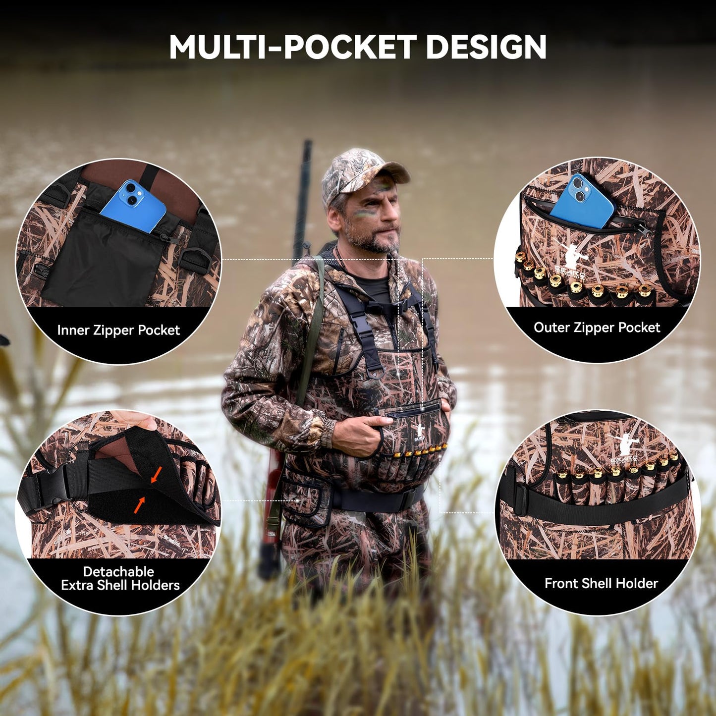 GearOZ Duck Hunting Waders for Men, Waterproof Bootfoot Chest Wader Insulated Neoprene Camo Waders with Boot Hanger for Fishing, Waterfowl Hunting Breathable Hunter Waders Weighters, Size 10