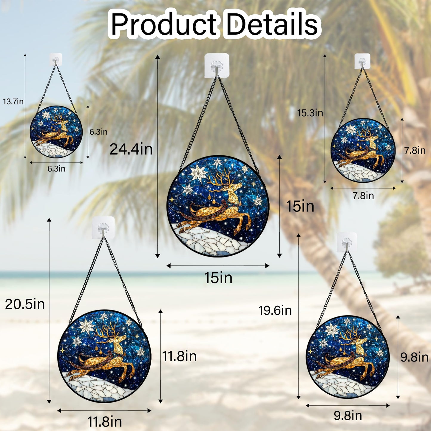 HWRHTR Stained Glass Window Hanging - Reindeer Blue Starry Sky Suncatcher for Doors Home Christmas Decoration Winter Sun Catcher Thanksgiving New Year Birthday Gifts for Women Men Mom Nana 7.8 in