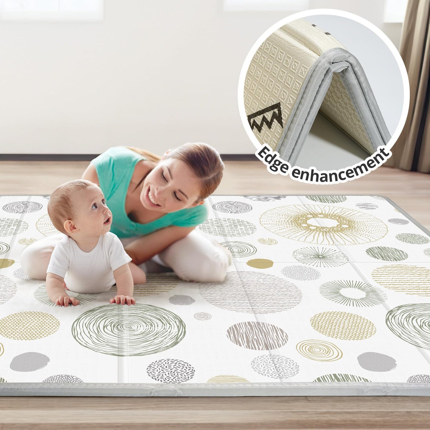 Piglog Extra Large Play Mat for Baby, 0.8 Inch Thick BPA Free, Reversible Foldable Baby Play Mat, 79" x71" Waterproof Foam Floor Baby Crawling Mat, Portable Playmat for Infants, Toddler, Kids, Circle