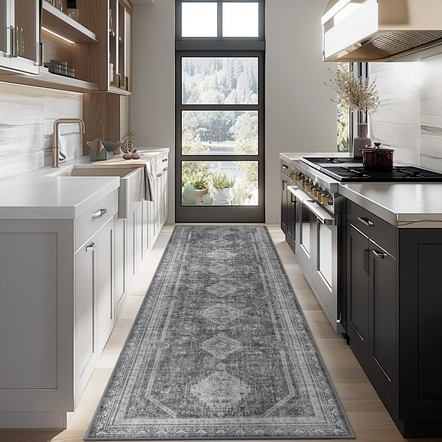 GENIMO 2x5 Non Slip Hallway Runner Rug, Machine Washable, Thin & Low Pile Lightweight for Kitchen, Laundry, Entryway, Bedroom & Living Room, Gray