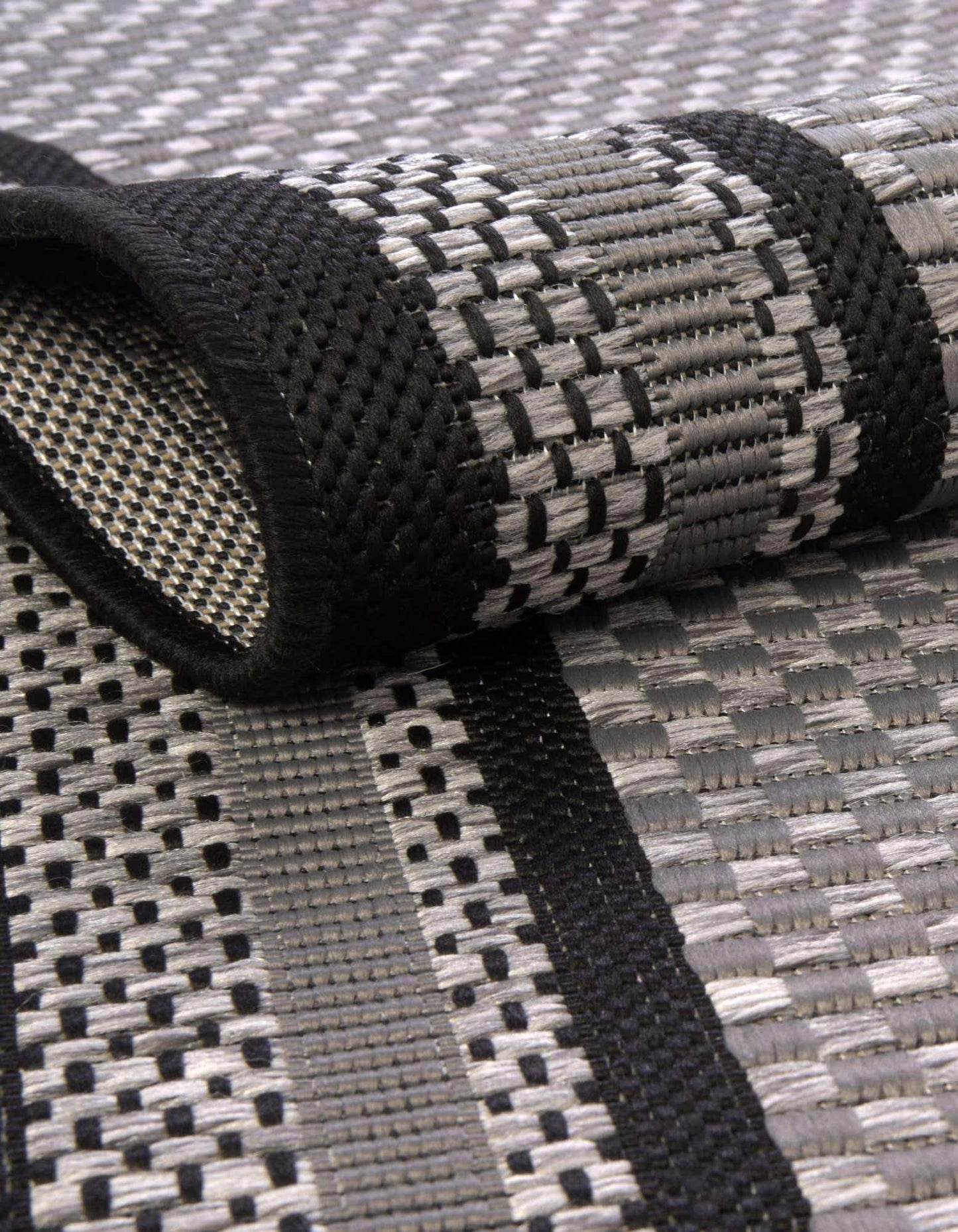 Unique Loom Outdoor Border Collection Area Rug - Multi Border (5' 3" Square Gray/Black)