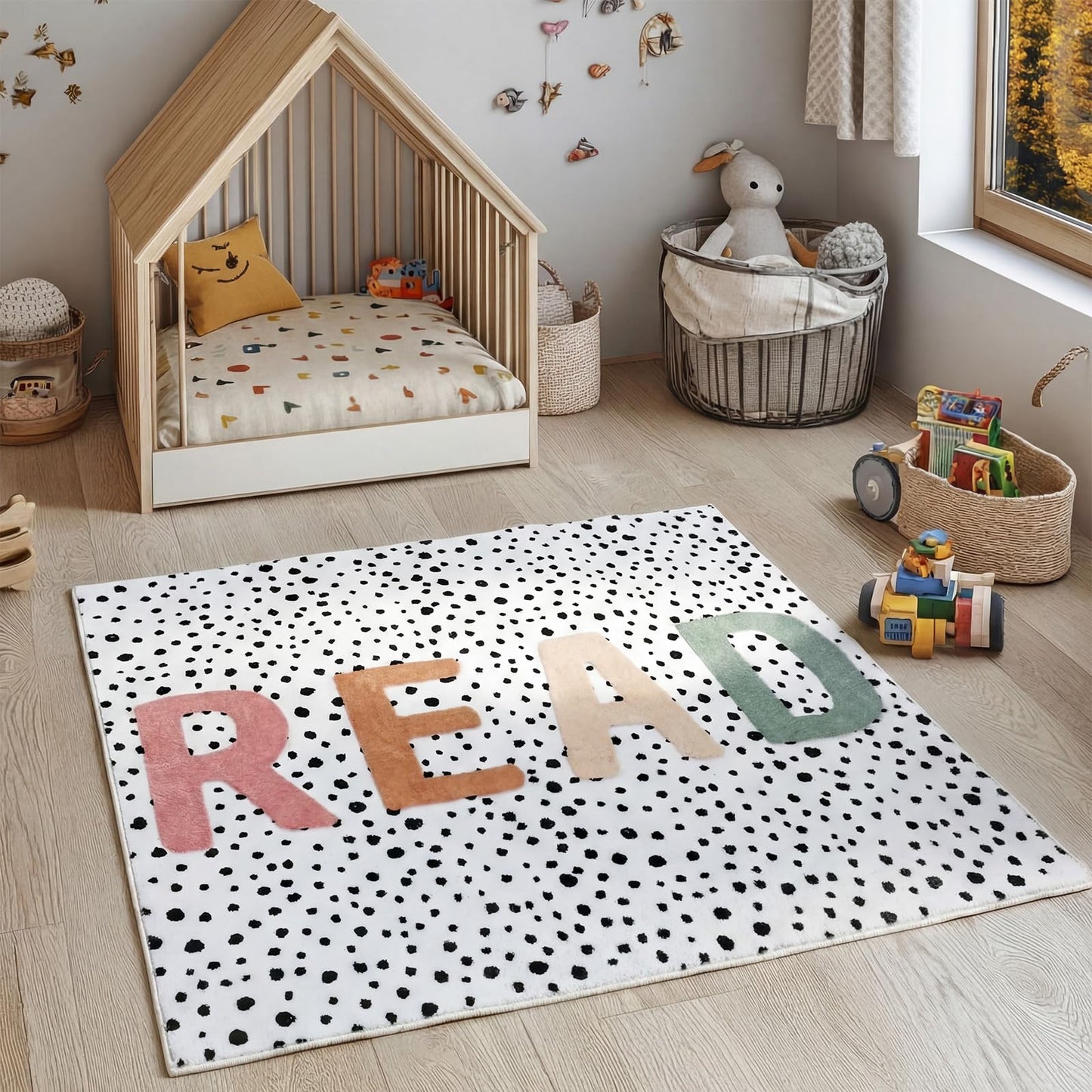 Dunzy Boho Classroom Read Rug 47x39 Inch Reading Corner Rug Back to School Decor Soft Pastel Anti Skid Read Carpets for Back to School Classroom Library Preschool Nursery Daycare Playroom