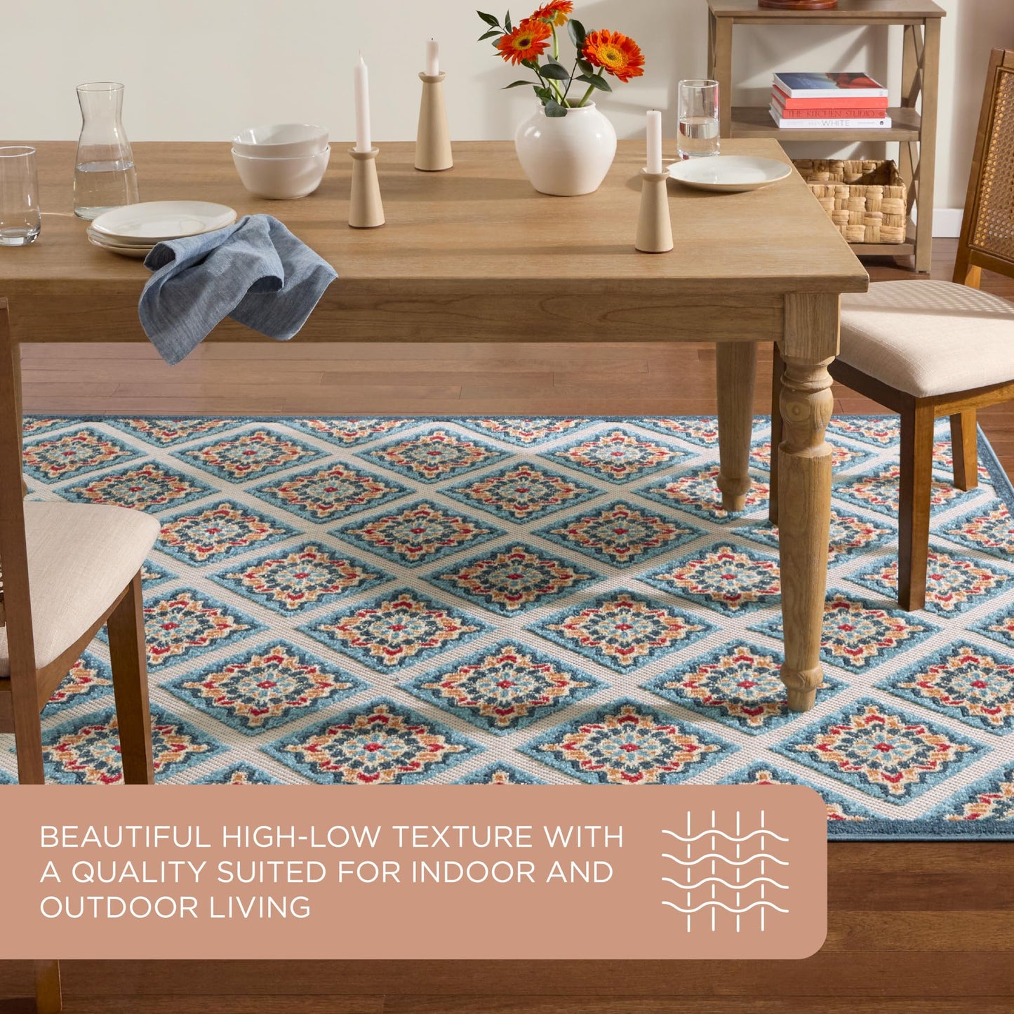 TOWN & COUNTRY EVERYDAY Brooks Retro Geo Indoor Outdoor Area Rug, UV Fade Resistant, High-Low Pile, Red/Mutli, 5'2"x7'2"