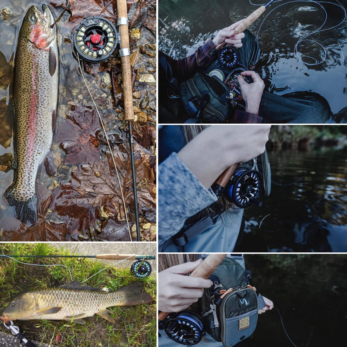 Maxcatch Tino Fly Fishing Reel, Large Arbor All Aluminum with CNC Cutting Trout Fly Reels, 3/4 5/6 7/8wt (Reel with Line Pre-Loaded (Black), 5/6wt)