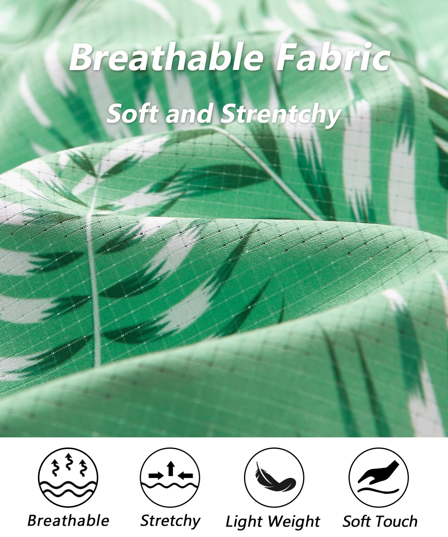 ELETOP Men's Swim Trunks with Compression Liner Bathing Suit Beach Board Shorts with Zipper Pockets Palm Leaf Green L