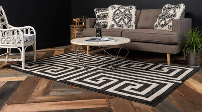 Unique Loom Athens Collection Classic Geometric Modern Border Design Area Rug (5' 0 x 8' 0 Rectangular, Black/ Beige)