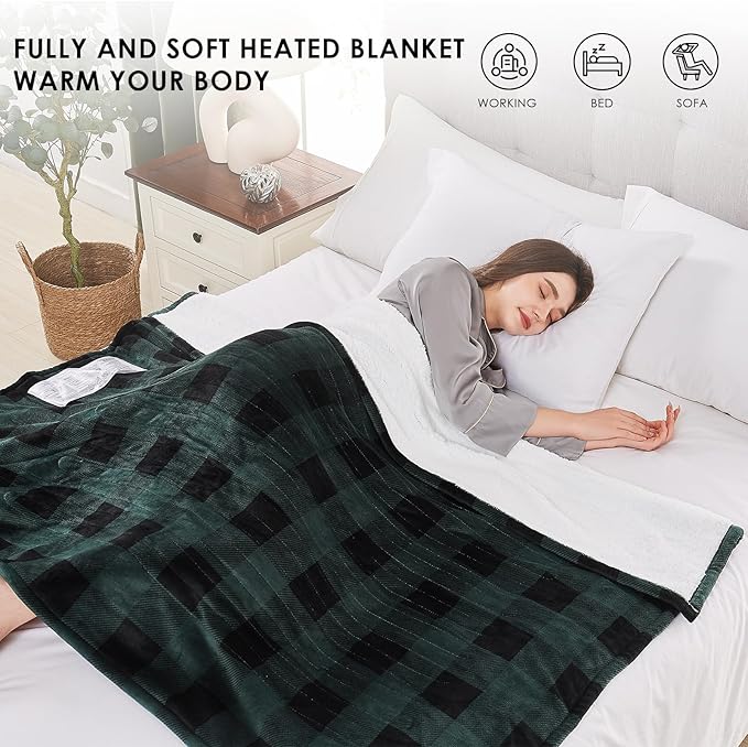 Homemate Electric Blanket Heated Throw - 50“x60“ Ultra Soft Cozy Flannel Heating Blanket with 10 Fast Heat Levels 8 Hours Auto Off Over-Heated Protection ETL Certification Keep Warm in Home Office