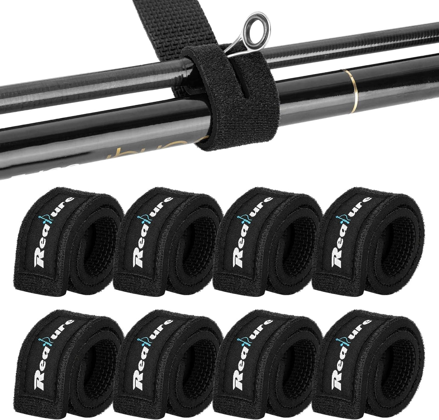Realure 8 Pcs Fishing Rod Straps Adjustable Neoprene Ties Elastic Fishing Rod Tackle Belt Ties Casting Rod Straps for Fixed Casting Rods & Spinning Rods & Fly Rods Wrap Protectors