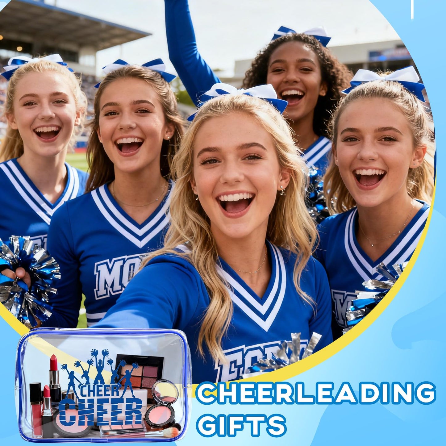 20 Pcs Cheer Goodie Bags Cheer Snack Bags for Team 7 X 5 '' Pvc Cheerleader Gifts Bulk Waterproof Portable Cheerleader Tote Cheerleading Travel Duffel Packet for Teammate Party Party Supplly(Blue)