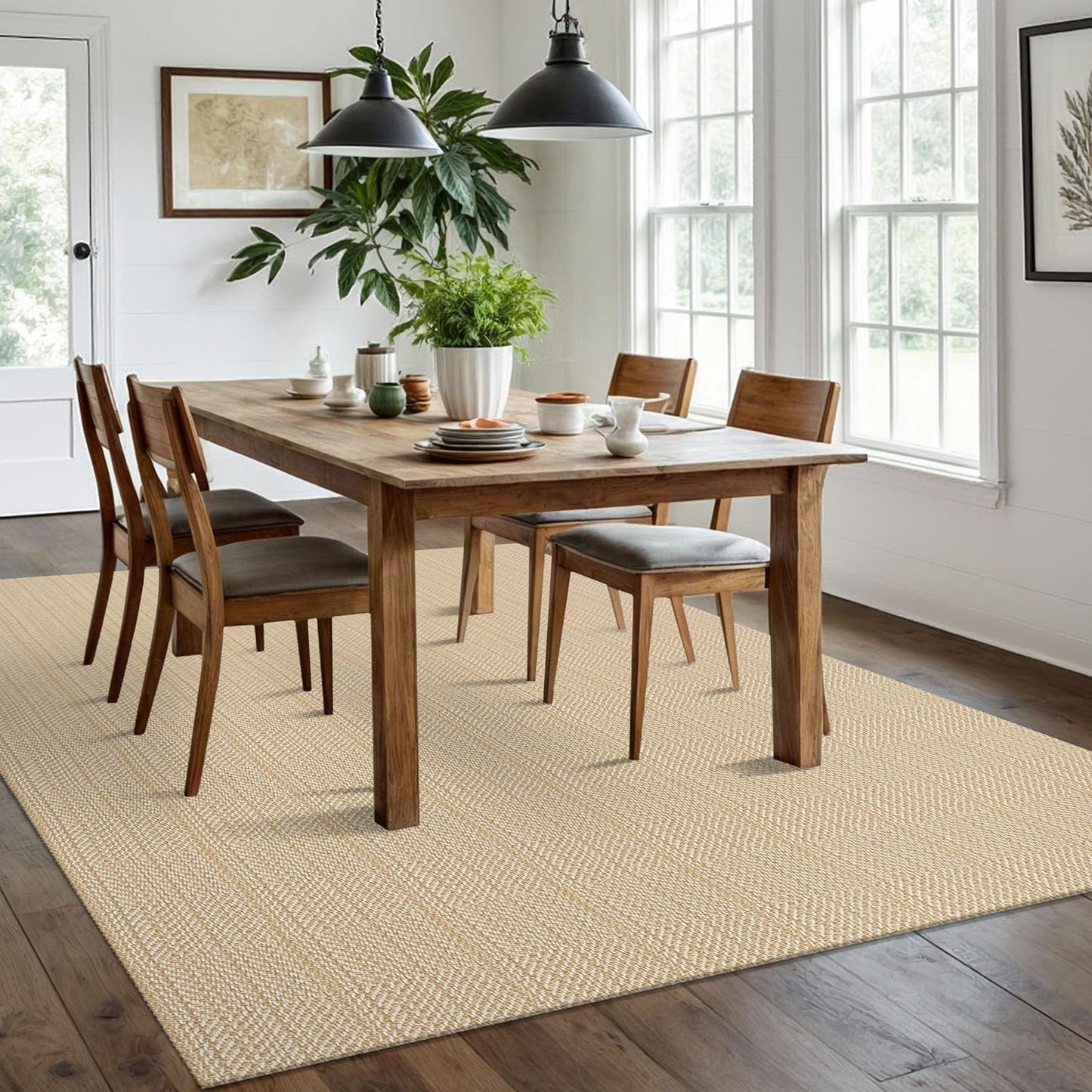 IOHOUZE Washable Area Rug 6x9 Non Slip Rubber Backed Rugs for Living Room, Dining Room Rugs Bedroom Rug, Woven Indoor Floor Carpet for Living Room Nursery, Warm Beige/Orange/Apricot