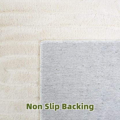 MATIIUI Beige Solid Area Rug 8x10 – Large Washable Soft Indoor Rugs for Living Room Bedroom, Modern Geometric Bohemian Pattern High-Low Pile Textured Carpet for House Apartment, Home Office Decor
