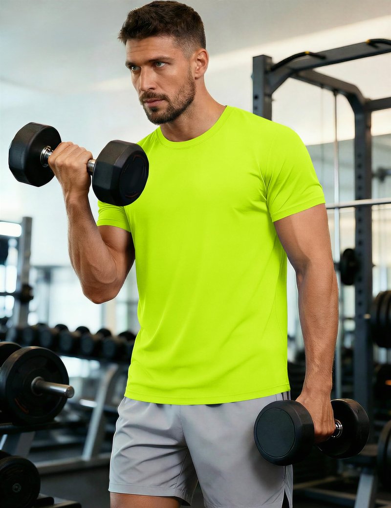 Short Sleeve Shirts for Men Sun Protection T-Shirts UPF 50+ Ultra Breathable Shirts Moisture Wicking Baselayer Casual Shirts Fluorescent Green