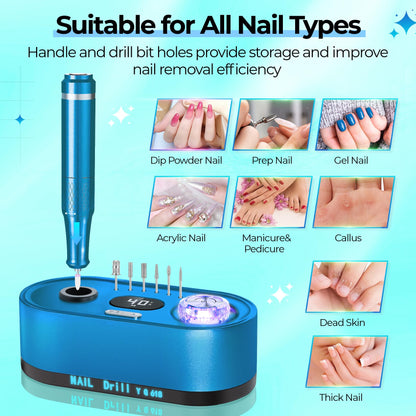 40000RPM Electric Nail File Drill Professional Kit, Drill Machine with LCD Display, Manicure Pedicure Polishing Acrylic Gel Nail Grinder for Salon, Home Use