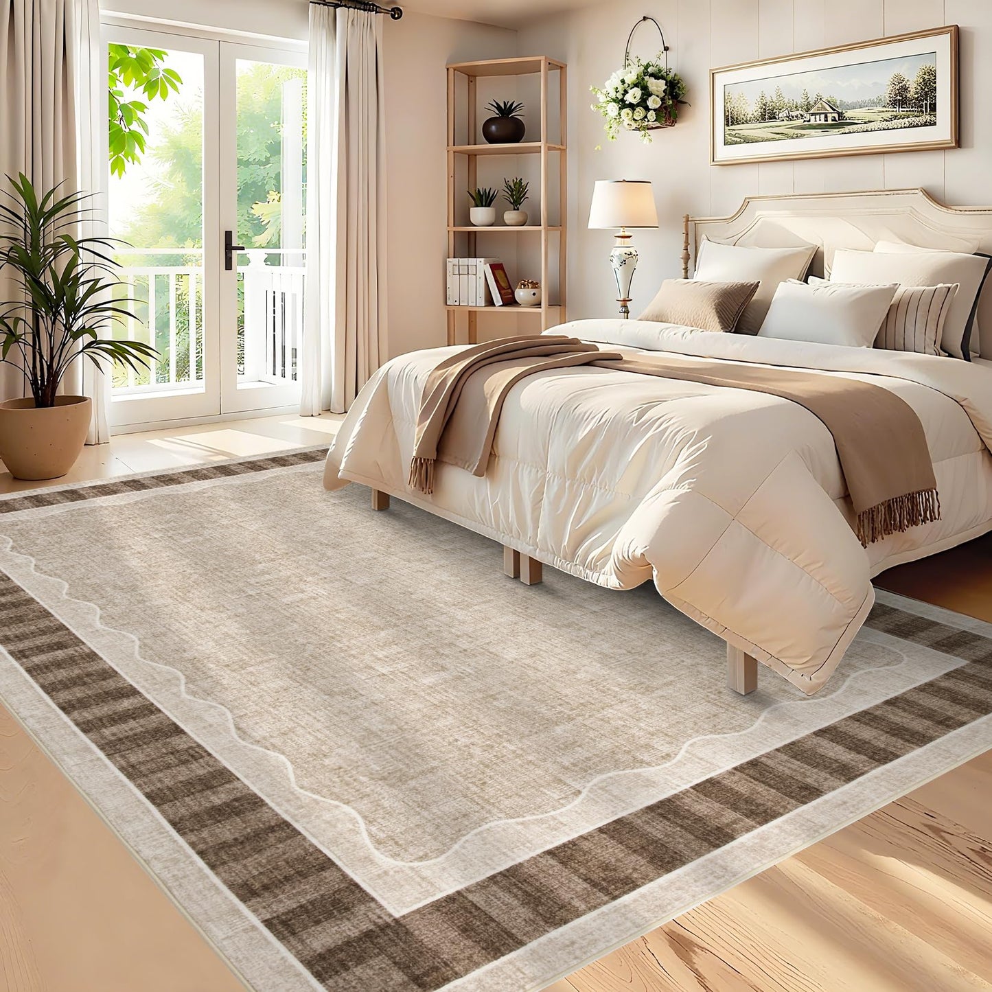 Garvee 8x10 Scalloped Area Rug, Large Washable Rug – Soft Non-Slip Backing Thin Floor Mat Carpet for Living Room Bedroom Dining Room Playroom Nursery Home Decor