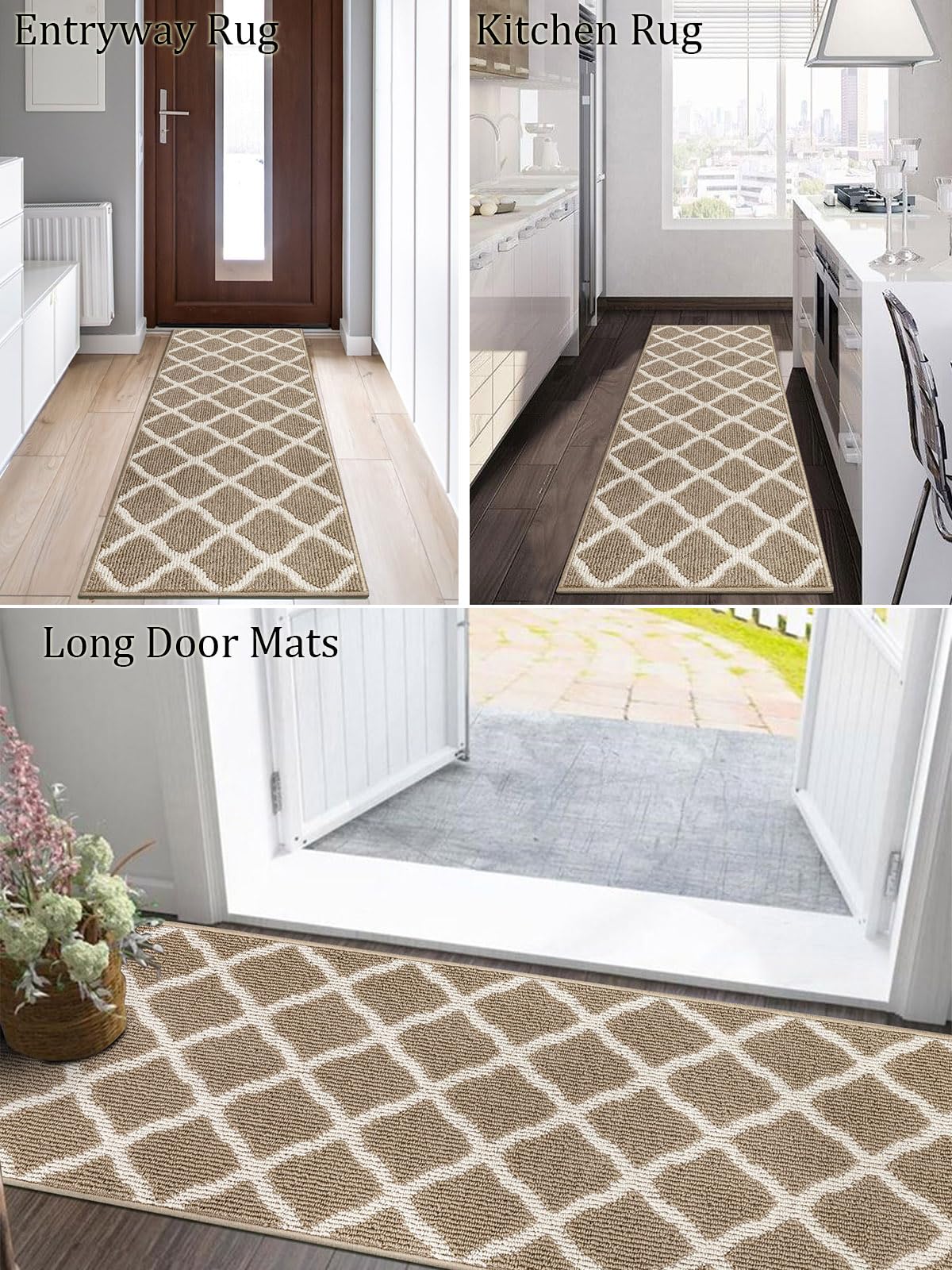 SHACOS Washable Runner Rugs 20"x59" Entryway Runner Rug Kitchen Doorway Non Slip Rubber Backing Trellis Rug Runners Laundry Room Hallway Runner Rug, Beige
