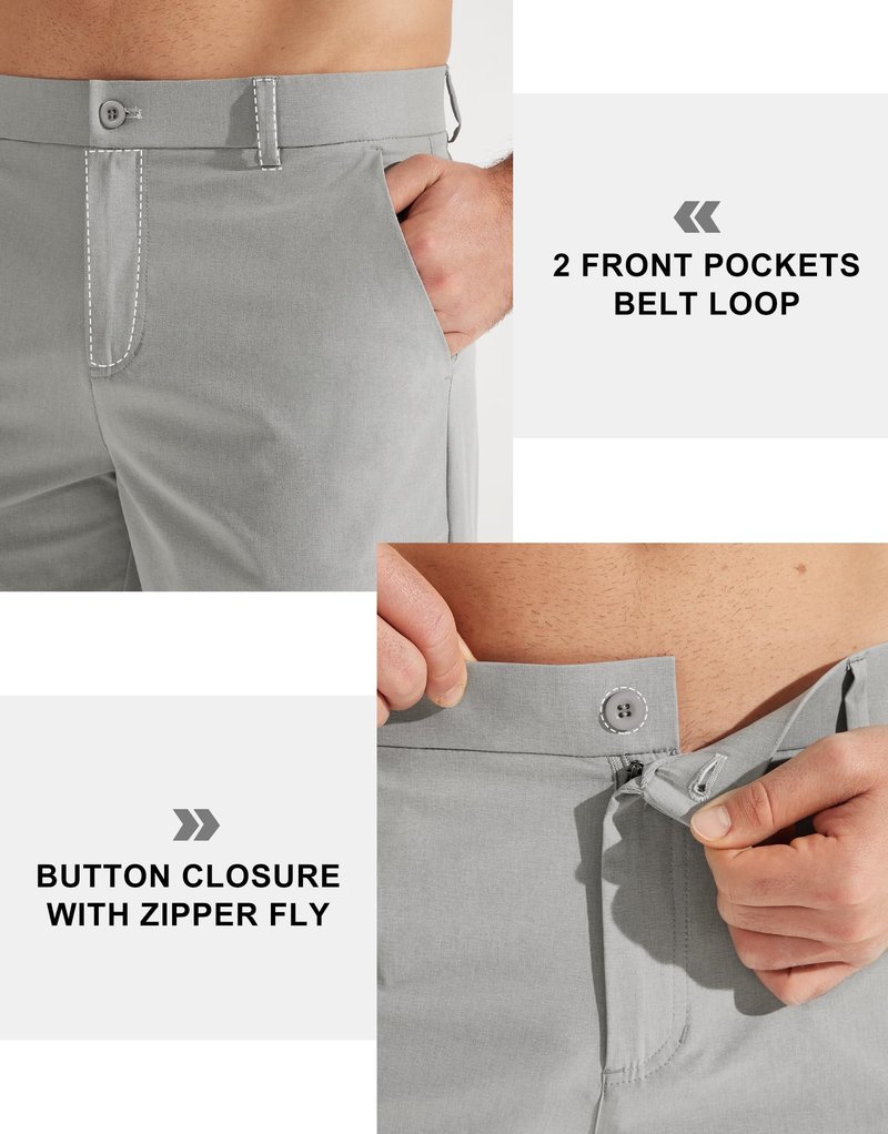 Libin Mens Golf Pants Stretch Work Dress Pants 32" Quick Dry Lightweight Business Casual Slacks for Men Travel Vocation Water Resistant, Neutral Grey, 33W x 32L