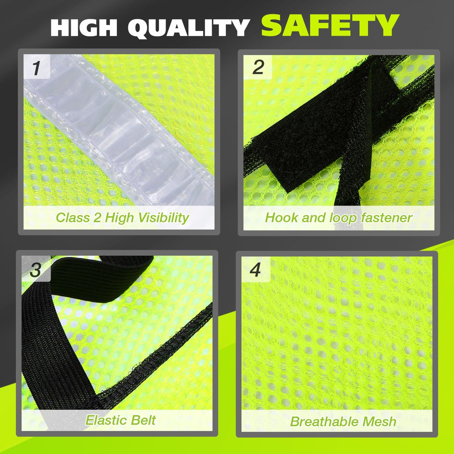 Jecery 20 Packs High Visibility Vest Safety Reflective Hi Visibility Mesh Vest Lightweight Neon Universal Size for Men Work Outdoor (M)