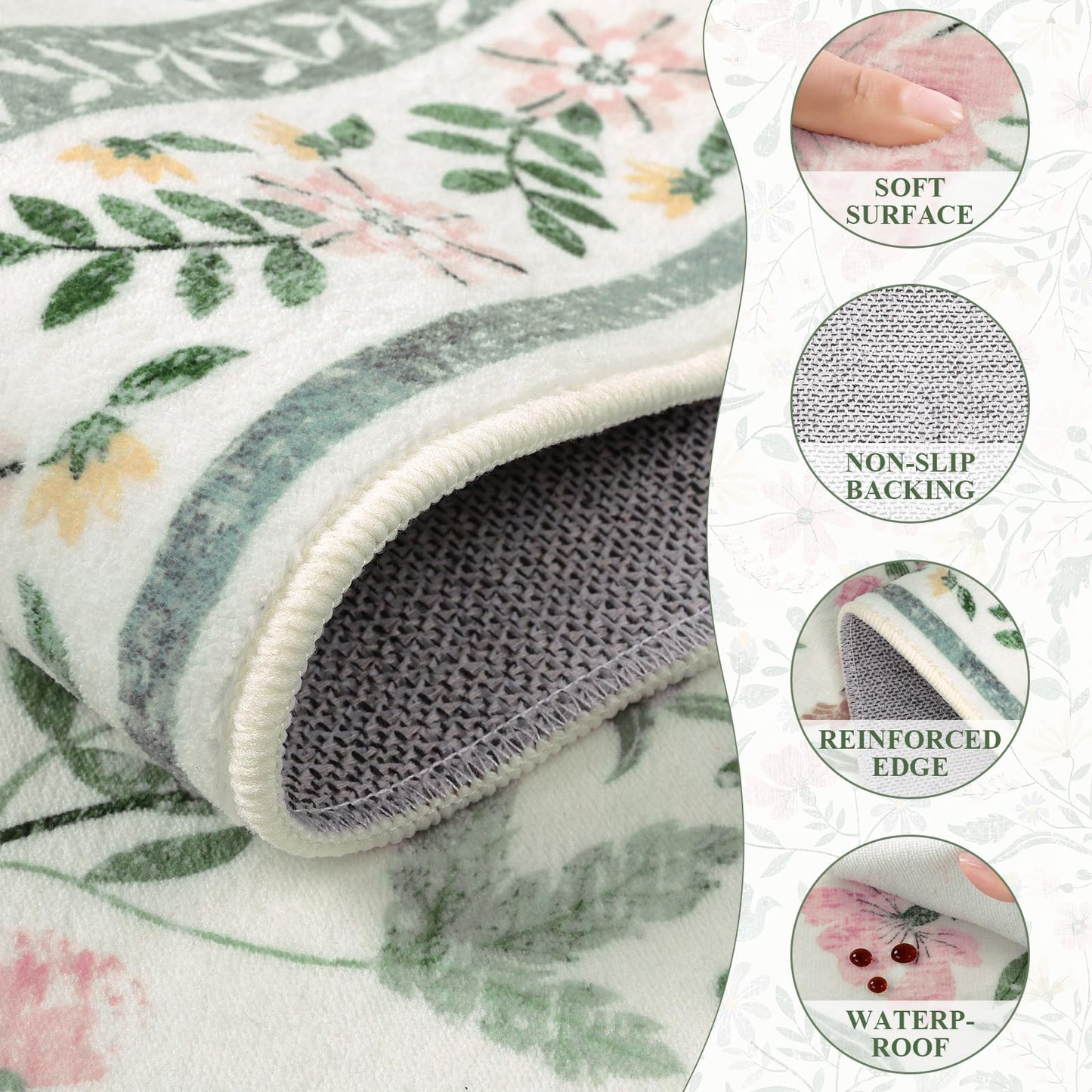SHACOS Floral Runner Rug for Hallways, Non Slip 2'6"x8' Washable Boho Runner Rugs with Rubber Backing, Soft Floral Low-Pile Carpet for Laundry Kitchen Living Room Nursery Bedroom Indoor, Green