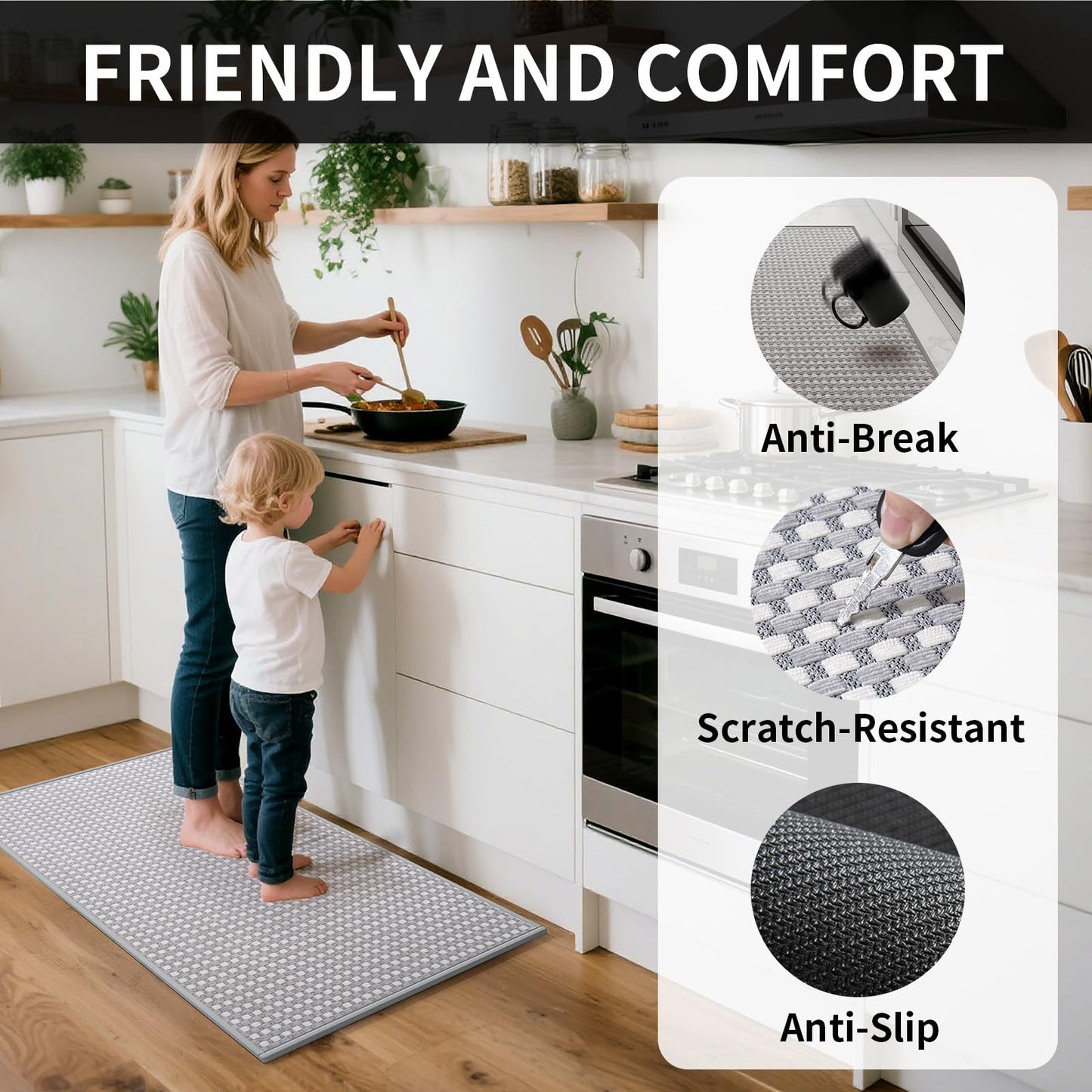 YDKGL Kitchen Rugs Mat Non Slip Washable, Super Absorbent Kitchen Mats for Floor, Rubber Backing Soft Braided Standing Floor Mats Sink Mat Runner Rug, Easy to Clean and Maintain, Gray 17"x30"