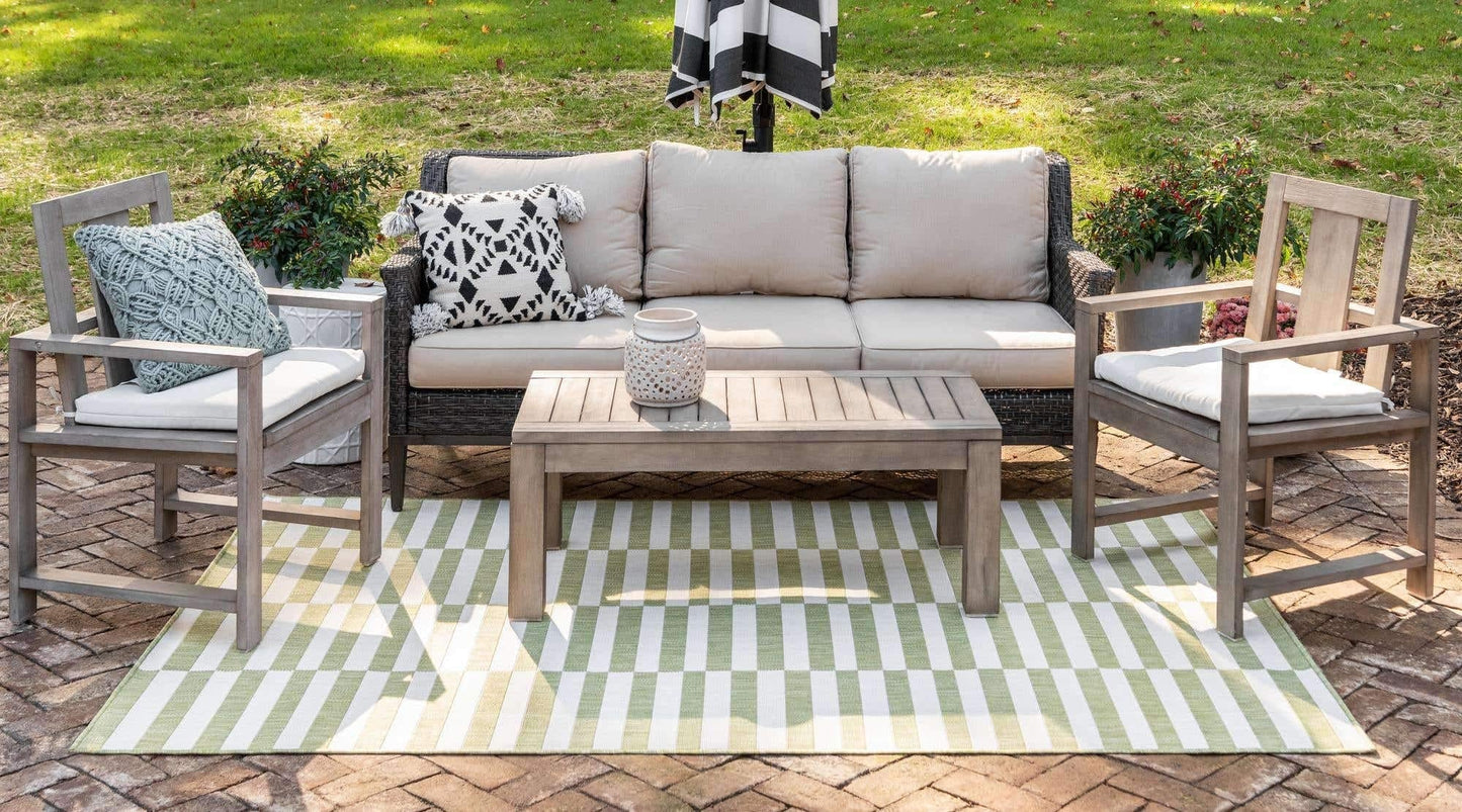 Unique Loom Outdoor Striped Collection Area Rug - Striped (4' 1" x 6' 1" Rectangle, Green/Ivory)