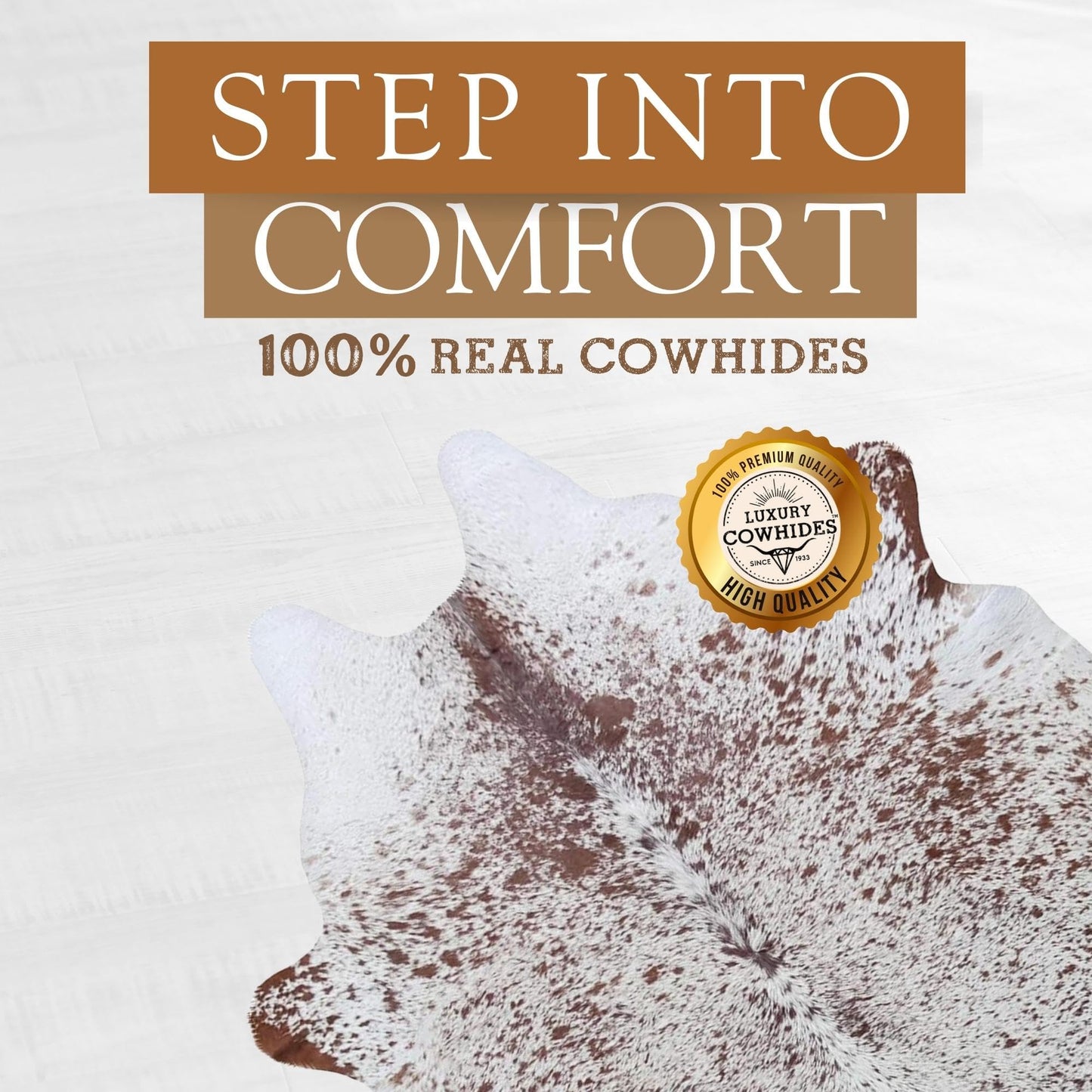 Sunshine Cowhides 100% Genuine Salt and Pepper Brown and White Cowhide Rug - Modern Style Animal Skin Rug & Floor Carpet for Living Room, Bedroom, Kitchen & More - Large (6x6-7ft)
