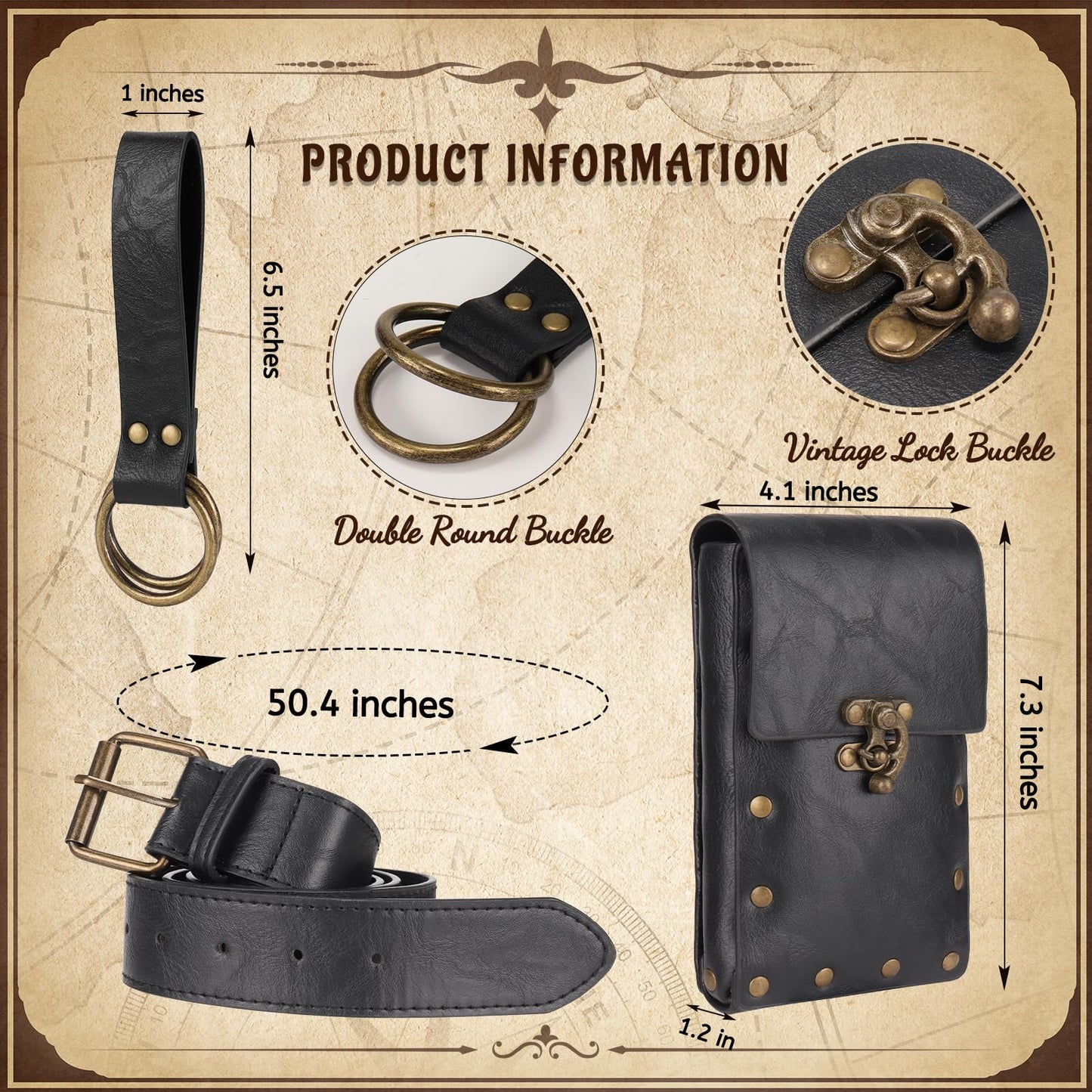 Magibag Women Renaissance Corset Belt Pouch Halloween Medieval Renaissance Costume Accessories (Black Skirt Hike Set, L/Waist 32"-43")