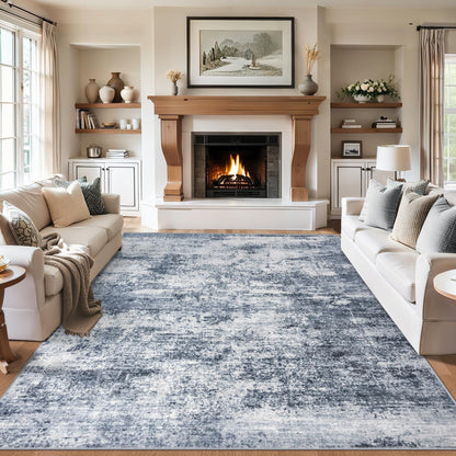 8x10 Area Rugs for Living Room - Washable Rug Modern Abstract Soft Large Neutral Non-Slip Carpet Indoor Floor Thin Carpets for Bedroom Dining Room Farmhouse Nursery Home Office Grey Blue