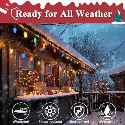 C9 Christmas Lights Outdoor Multicolor, 150FT 75LED string Lights Waterproof Shatterproof, Extendable C9 Xmas Light, Indoor Outdoor Christmas String Light for House Roof Patio Garden Tree Party