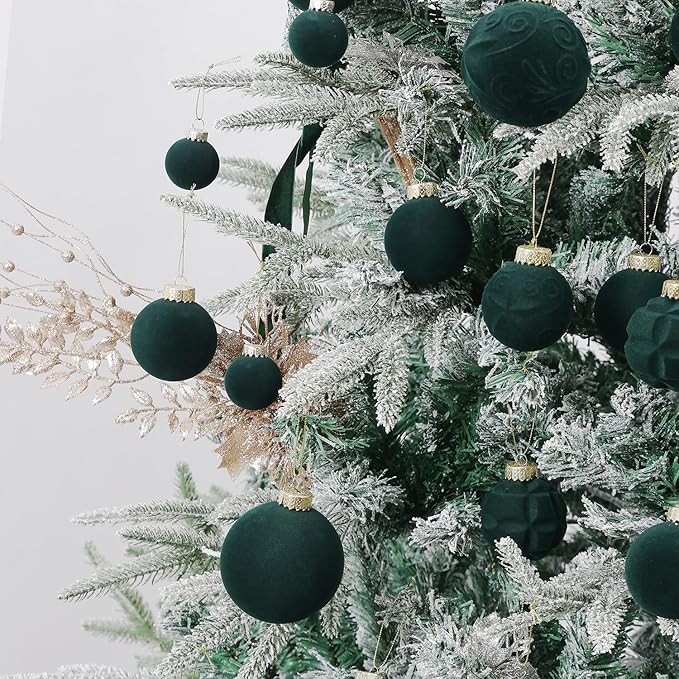 Velvet Christmas Ornaments Set 38Pcs Flocked Shatterproof Christmas Ornaments for Christmas Tree Decorations Xmas Decorative Hanging Christmas Ball Ornaments for Holiday Home Decor