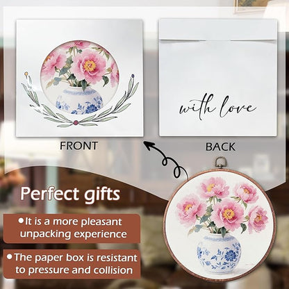 Threegoat Chinoiserie Spring Floral Framed Round Wall Art,Blue and White Hydrangea Flowers Wall Art Decor for Bedroom,Vintage Wall Hanging Decor for Grand Millenial Grandmillennial Home - A02
