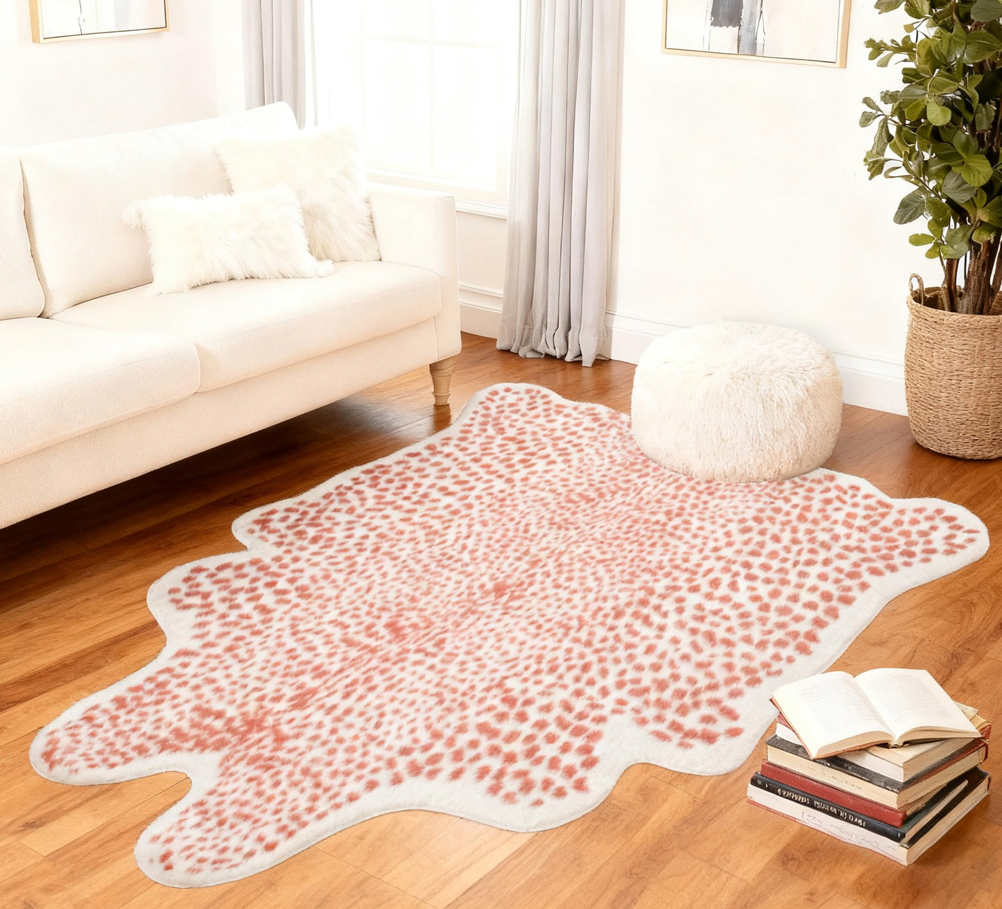 Mibathni Pink Cheetah Print Rug, Leopard Rug Faux Cowhide Animal Skin Fur Hide Cheetah Area Rug Carpet for Living Room Bedroom Western Decor 6.7 x 5.2ft