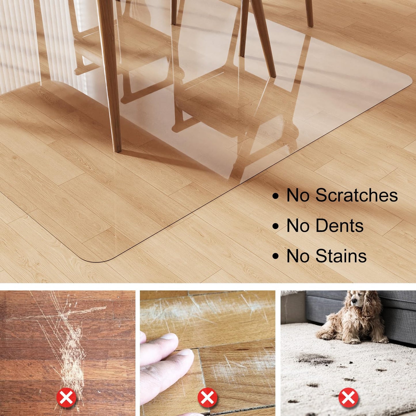 Crystal Clear Floor Mat 6×9ft, Upgraded Easy Flat Waterproof Vinyl Rug Cover, Large Stain-Resistant Plastic Area Rug Floor Protector for Kitchen, Dining Room, High-Traffic Areas