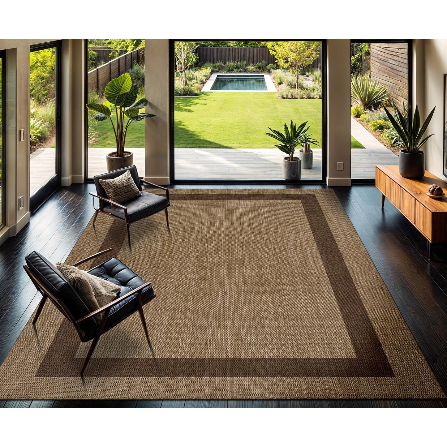 CAMILSON Outdoor Rug 9x12 - Large Modern Outside Rugs for Patios Porches Waterproof Durable Washable Non-Shedding, Easy-to-Clean Indoor Outdoor Area Carpet (9 x 12, Bordered - Jute)