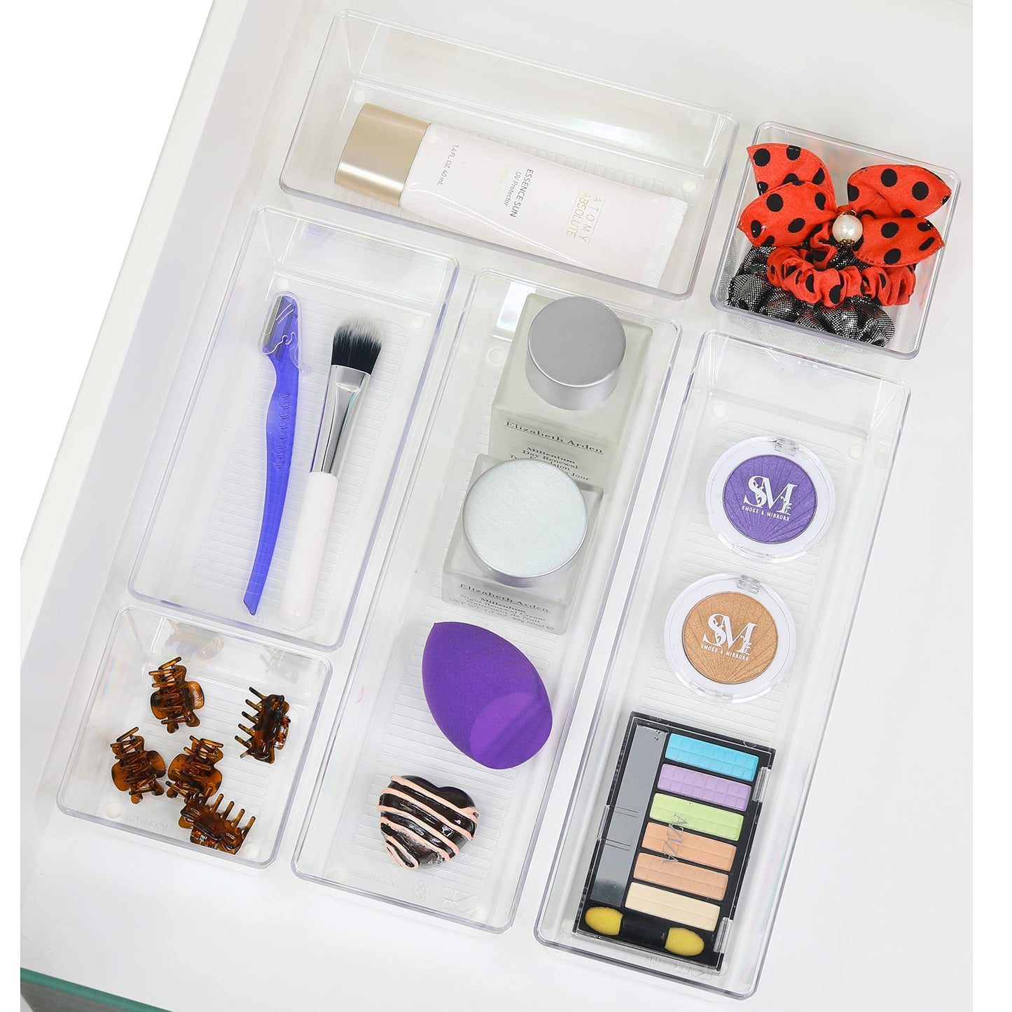 Simple Houseware Clear Drawer Organizer for Office Bin Desk Storage, Assorted Size, 6 Packs