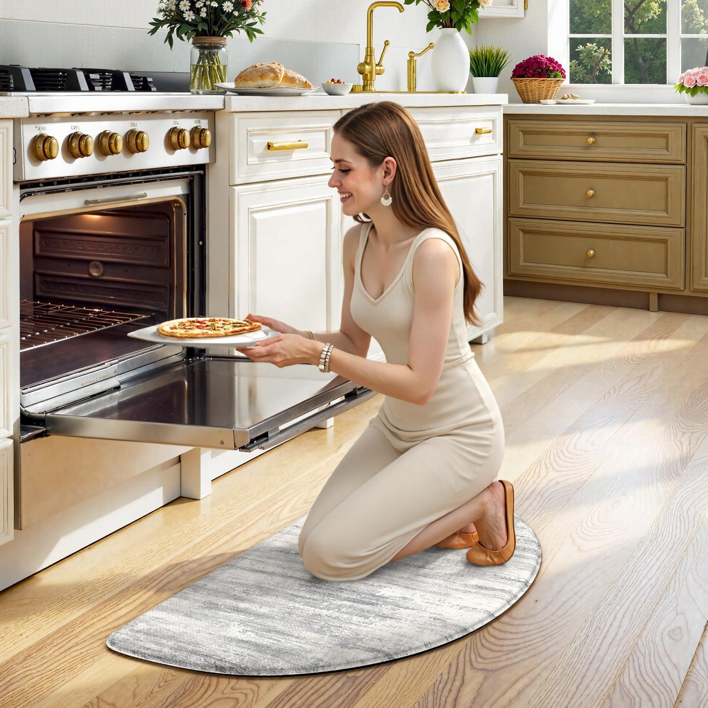 KIMODE Anti Fatigue Kitchen Mats for Floor, Abstract Half Moon Kitchen Rug 18"x28", Grey Ergonomic Standing Desk Mat, Memory Foam Kitchen Floor Mats for Laundry Office Sink