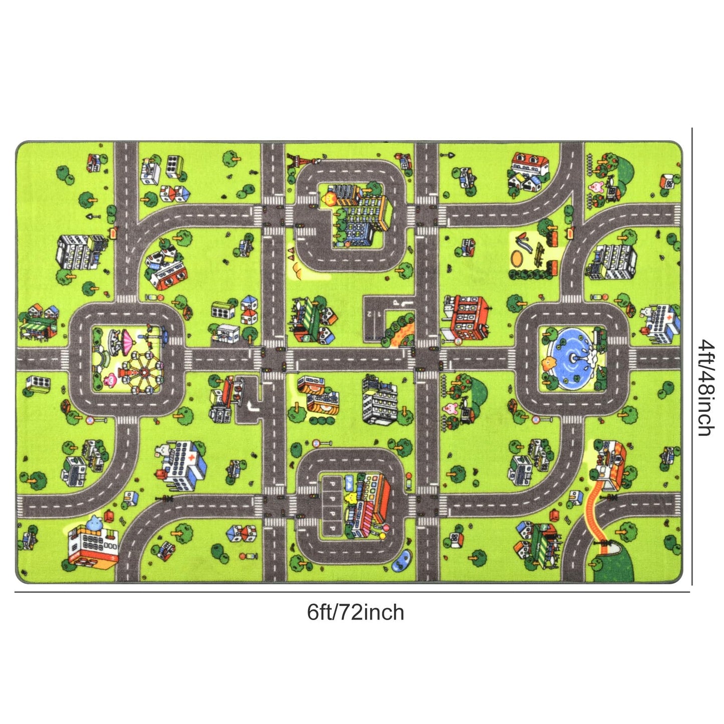 Terrug Kids Rug for Playroom, Non-Slip Washable Educational City Map for Classroom, Town Road Playmat Carpet for Bedroom Learning, 4x6 Feet