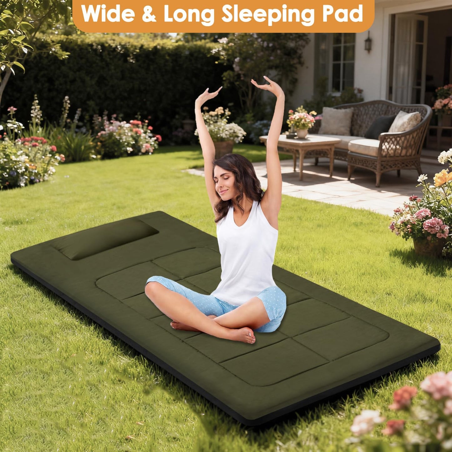 WUENLux Floor Mattress 80 x 36 Inches XXL Portable Foam Sleeping Pad Comfortable Non-Slip Foldable Camping Mattress Lightweight Easy to Storage for Home Outdoor Tent Guest Bed Living Room