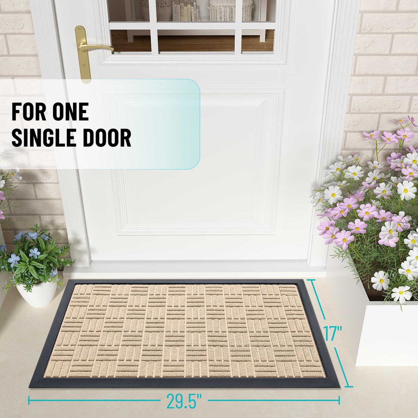 OLANLY Front Door Mat Outside Entrance 29.5x17, Absorbent, Heavy Duty Sturdy Natural Rubber Doormat Indoor Outdoor, Non-Slip, Stain and Fade Resistant, Low Profile Floor Mat for Entryway, Latte White