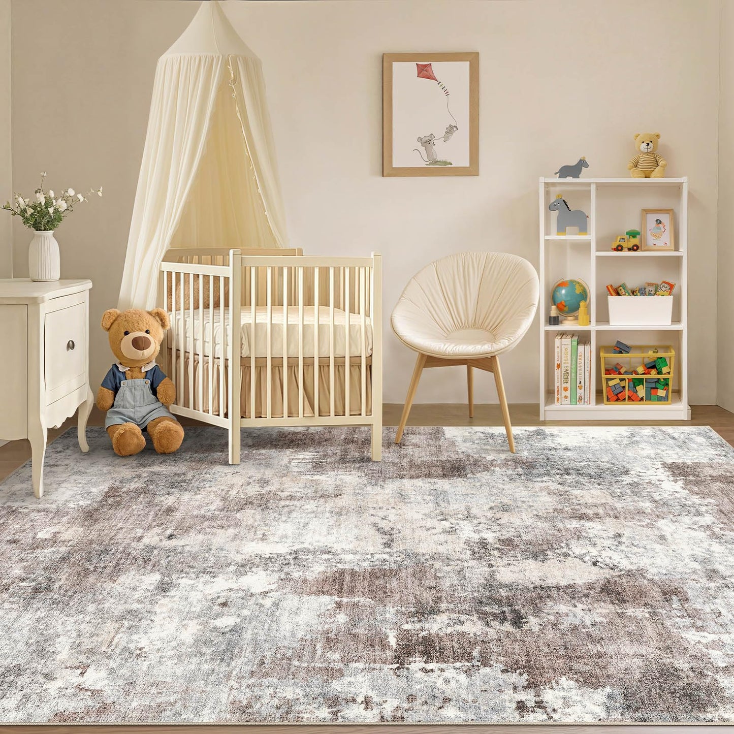 Tortania Washable 6x9 Area Rug for Living Room: Modern Abstract Neutral Large Soft Thin Rugs - Non Slip Indoor Carpet for Bedroom Dining Room Office Nursery Home Floor Decoration - Gray Brown