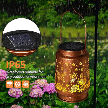 2 Pack Butterfly Solar Lanterns Outdoor Waterproof Rose Garden Decor Gifts for Women Mom Grandma Hanging Solar Lights Metal Lantern Decoration Outside for Yard,Patio,Backyard,Porch